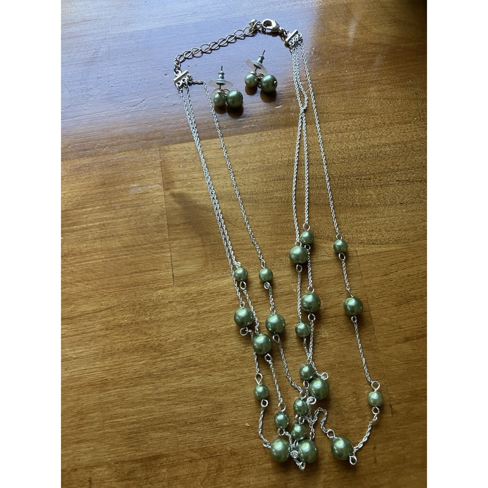 Vintage Costume Jewelry Necklace And Earrings Green